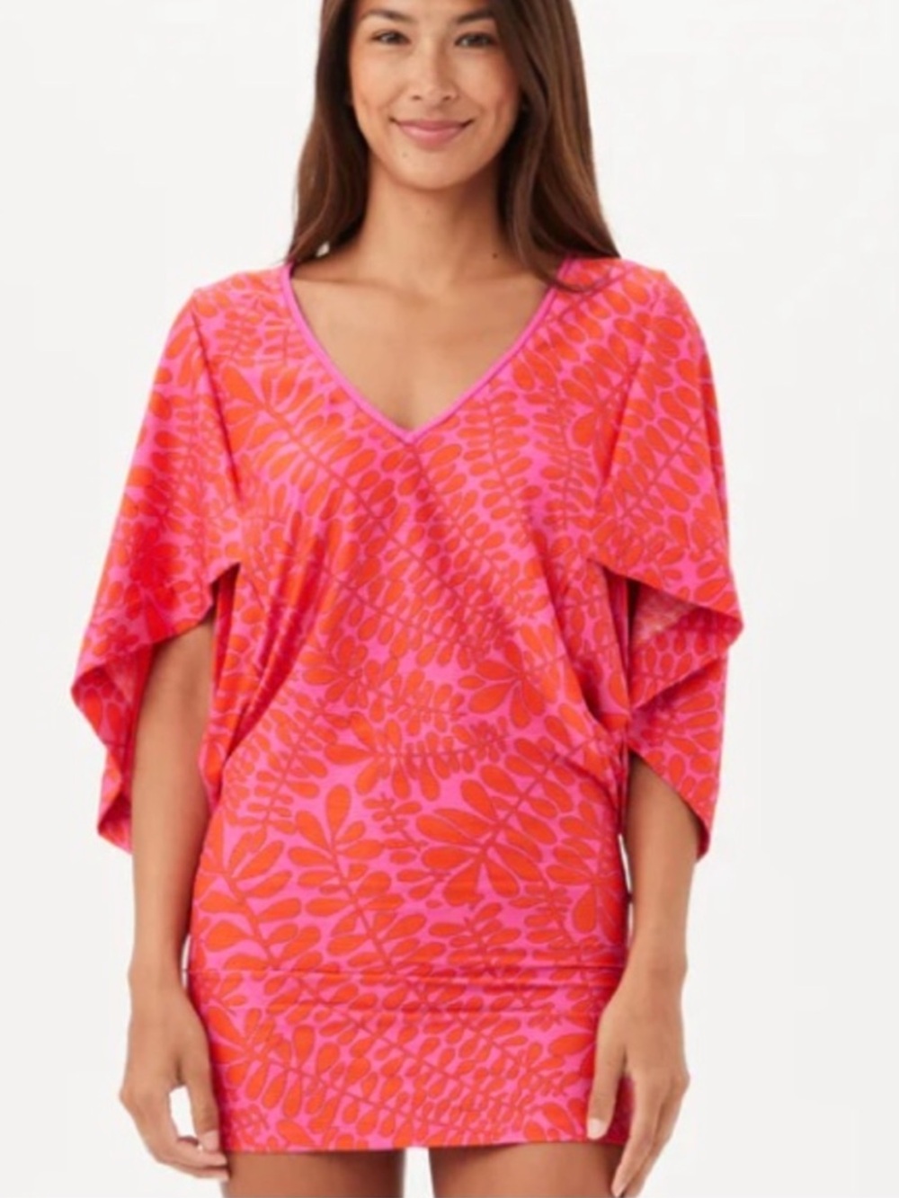 Trina Turk Pink & Orange V-Neck Swim Coverup Tunic